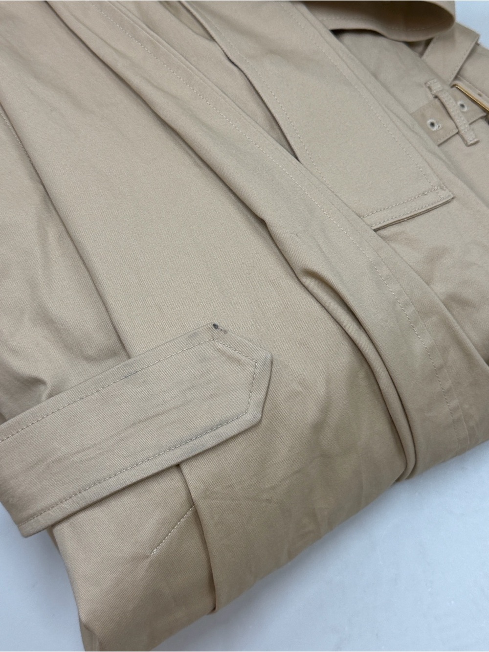 NWT QUINCE Comfort Stretch Long Trench Coat Double-Breasted Light Khaki 9553 - Picture 14 of 16